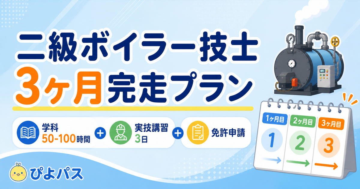 【免許取得まで 3 ヶ月】二級ボイラー技士の学科 50-100 時間 × 実技講習 3 日 × 免許申請のロードマップ設計