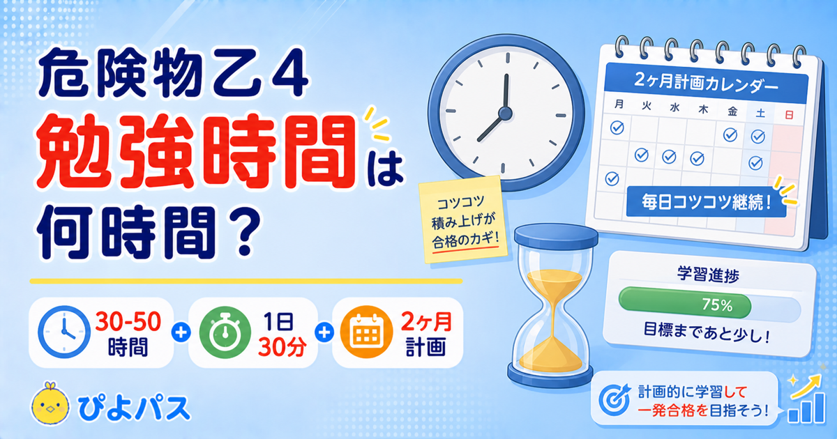 【2026年版】危険物乙4の勉強時間｜初学者・経験者別の目安と学習計画