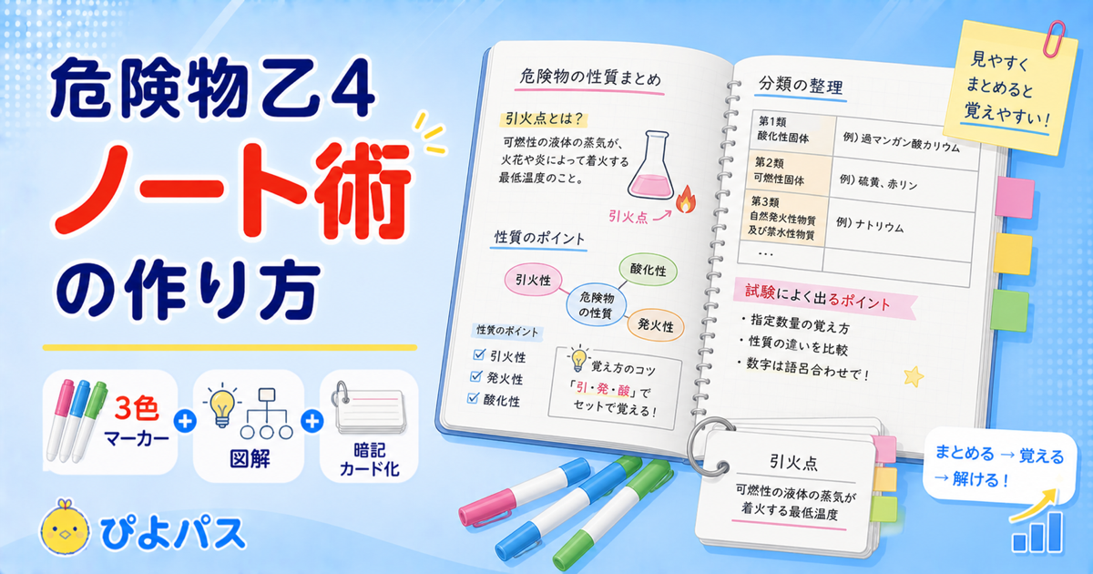 危険物乙4の勉強ノートの作り方｜引火点・発火点を表で整理して得点力UP