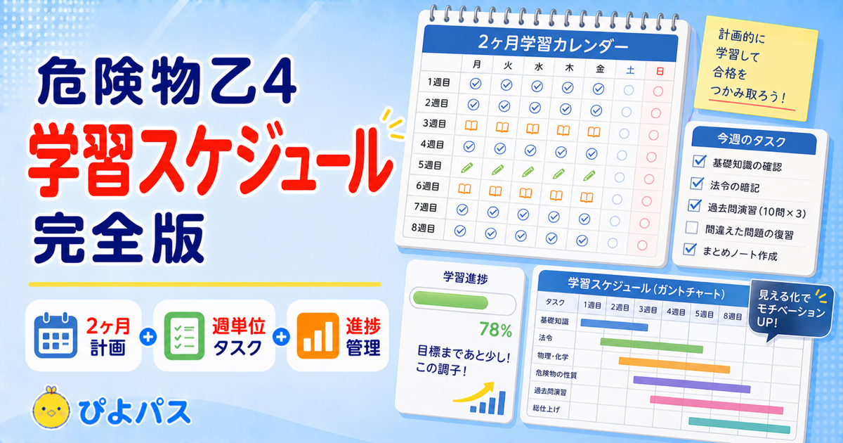 危険物乙4の勉強スケジュール｜1ヶ月・2ヶ月・3ヶ月の週別学習計画