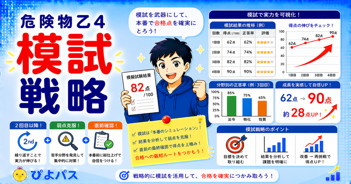 【2026年版】危険物乙4の模擬試験活用法｜3科目60%を安定させる得点戦略