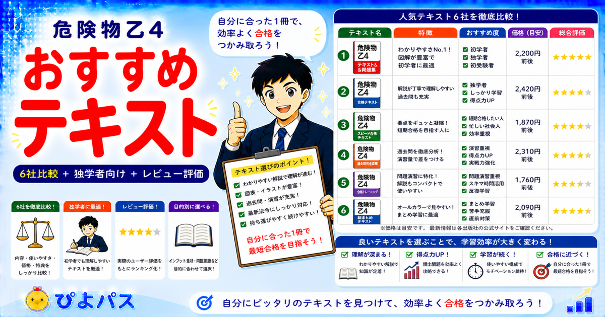 【2026年版】危険物乙4のおすすめテキスト・参考書と選び方ガイド