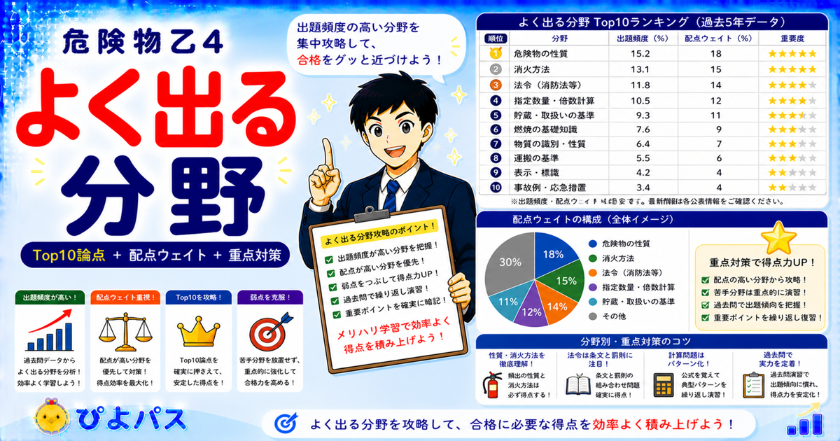 【頻出テーマ一覧】危険物乙4でよく出る分野と攻略ポイント