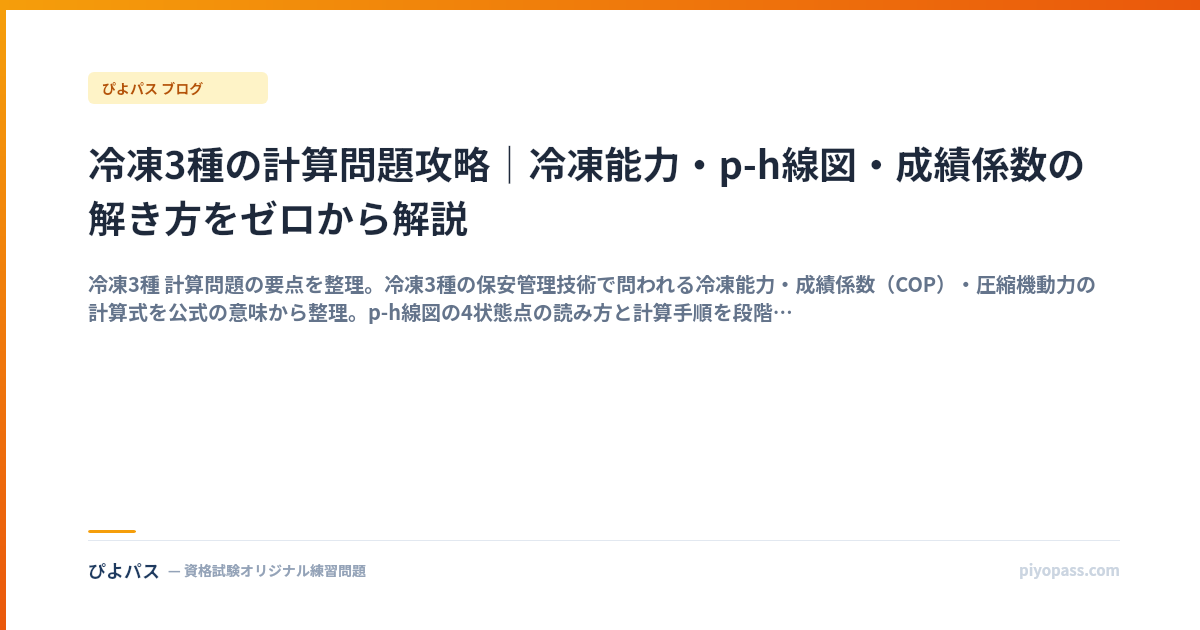 冷凍3種の計算問題攻略｜冷凍能力・p-h線図・成績係数の解き方をゼロから解説
