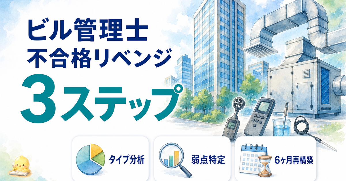 ビル管理士 不合格リベンジ 3ステップ｜タイプ分析/弱点特定/6ヶ月再構築 (2026年版)