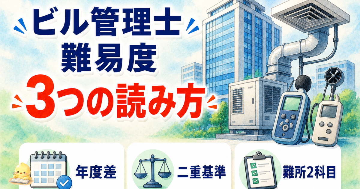 ビル管理士 合格率・難易度 3つの読み方｜年度差/二重基準/難所2科目 (2026年版)