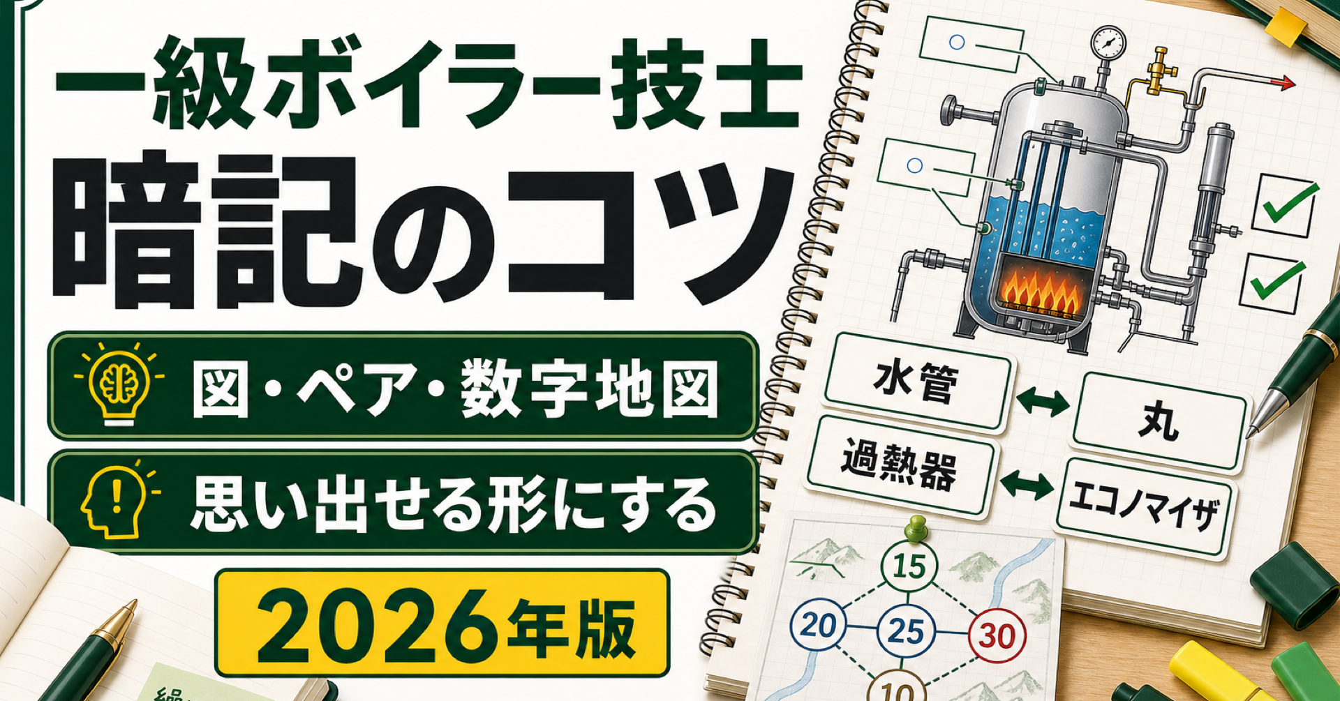 一級ボイラー技士 暗記のコツ｜図・ペア・数字地図で思い出せる形にする (2026年版)