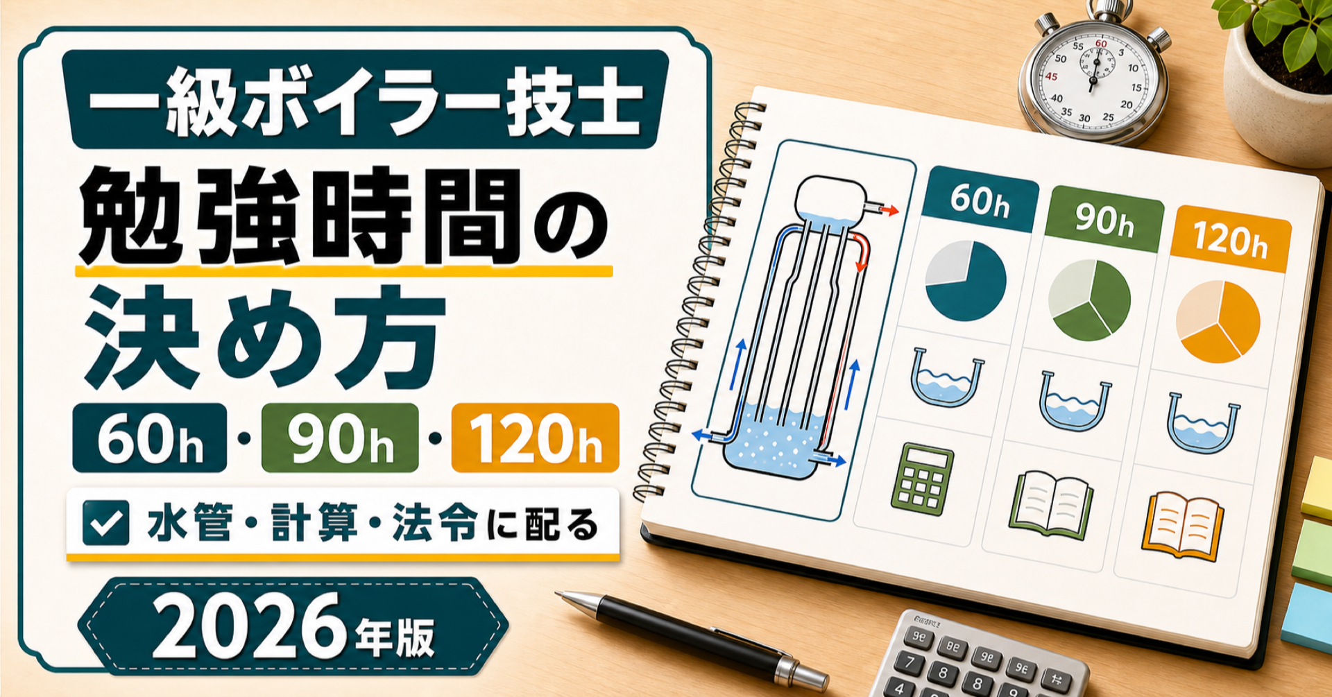 一級ボイラー技士の勉強時間｜60時間・90時間・120時間の使い分け (2026年版)
