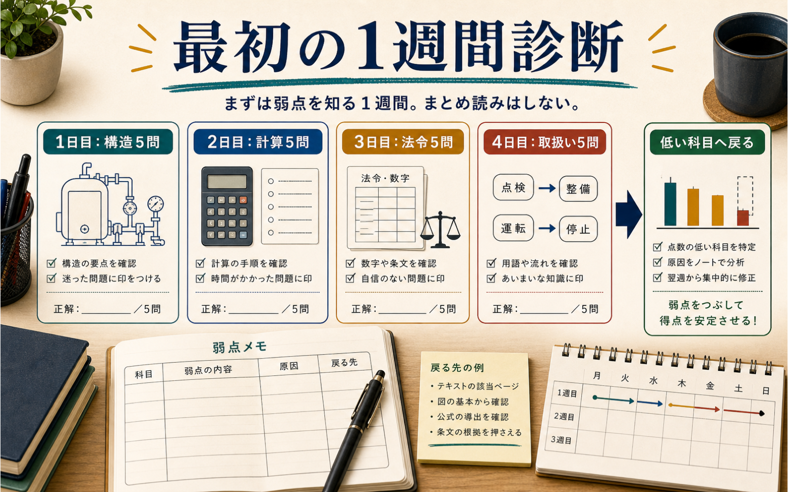 一級ボイラー技士 勉強法|4科目を水管図・計算式・法令数字で組む (2026年版) の挿絵 1