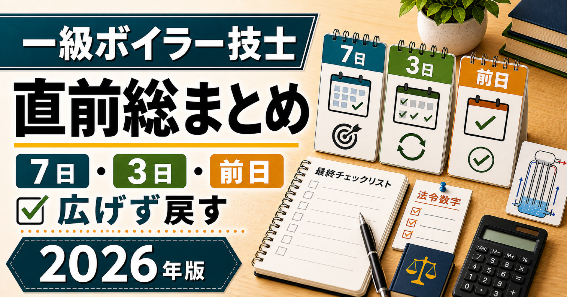 一級ボイラー技士 直前総まとめ｜7日・3日・前日で捨てる範囲を決める (2026年版)