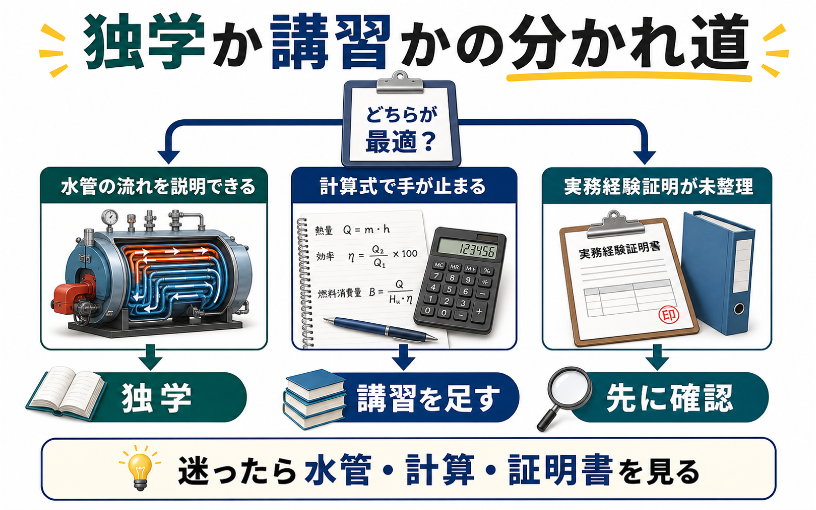 一級ボイラー技士は独学か講習か｜水管・計算・実務経験で決める (2026年版) の挿絵 1