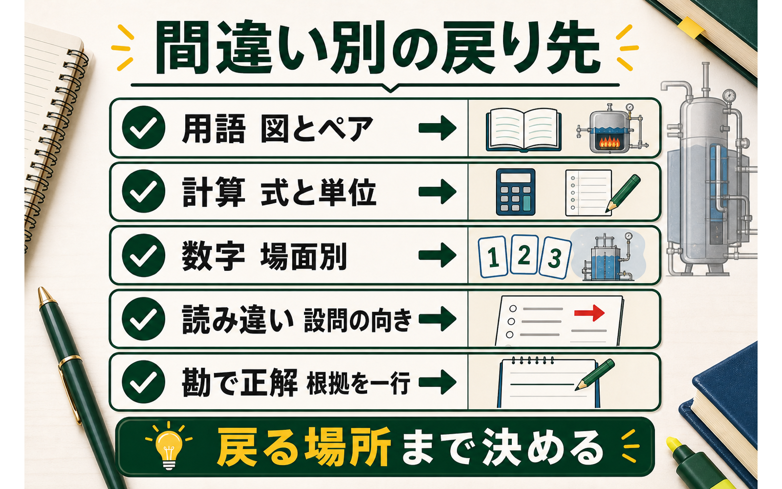 一級ボイラー技士の復習タイミング｜間違いの種類で戻す日を変える (2026年版) の挿絵 2