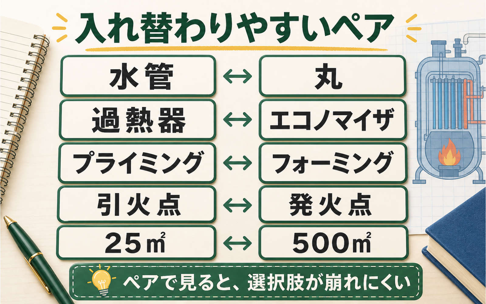 一級ボイラー技士 ひっかけ対策｜選択肢の入れ替えに気づく読み方 (2026年版) の挿絵 2
