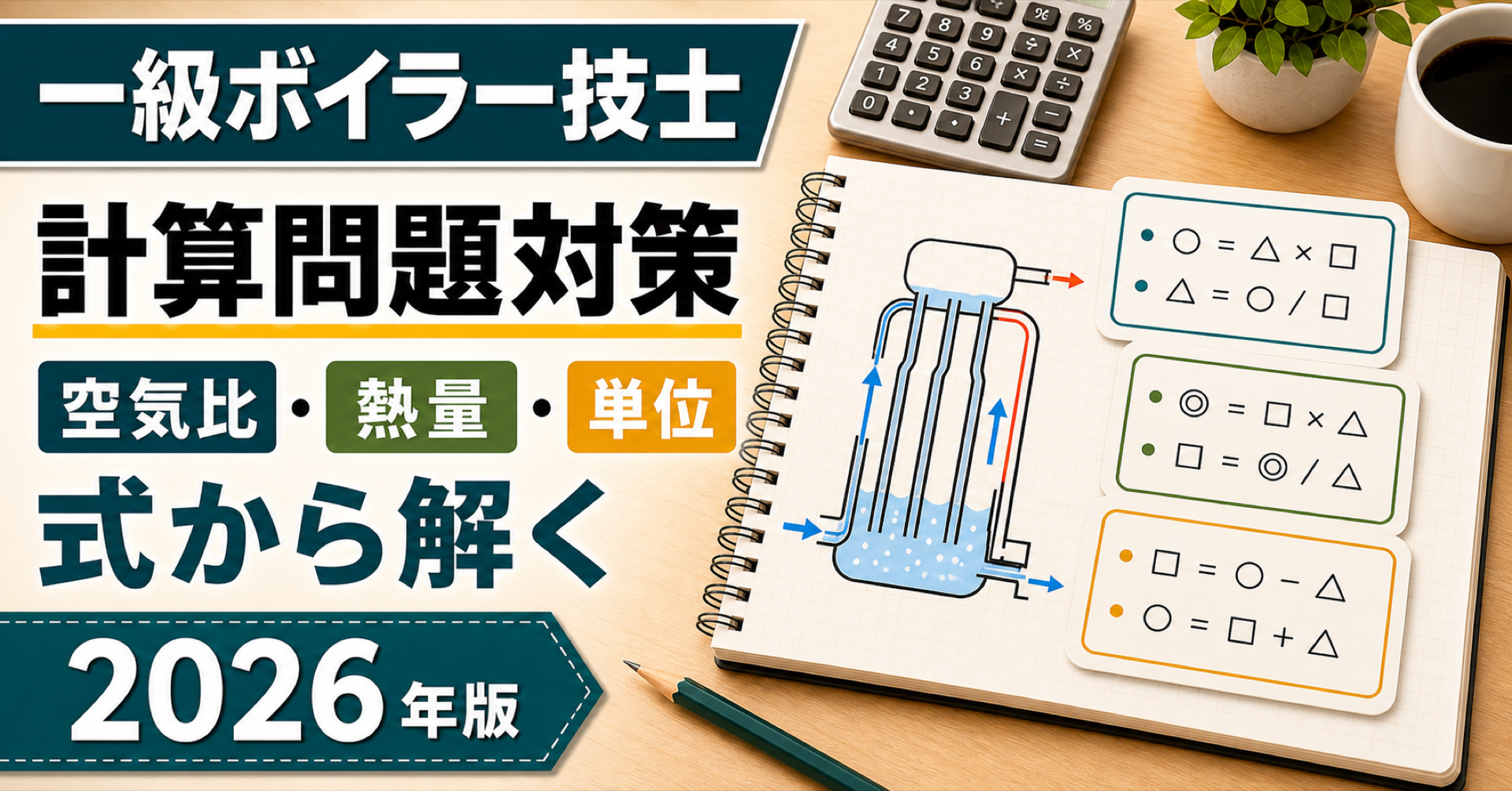 一級ボイラー技士の計算問題対策｜空気比・熱量・単位を式から解く (2026年版)