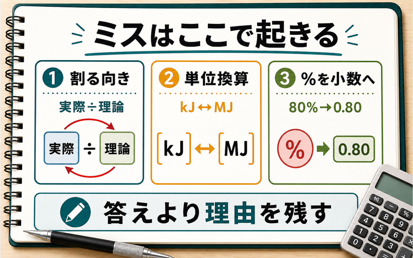 一級ボイラー技士の計算問題対策|空気比・熱量・単位を式から解く (2026年版) の挿絵 2