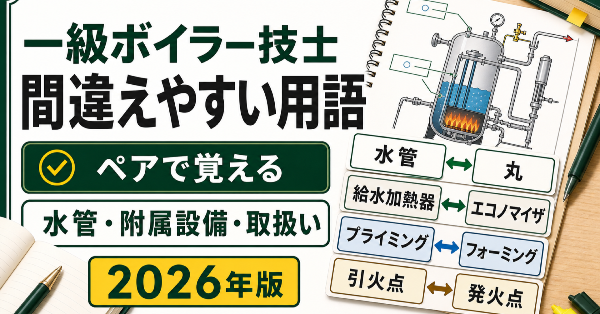 一級ボイラー技士 間違えやすい用語｜水管・附属設備・取扱いをペアで覚える (2026年版)
