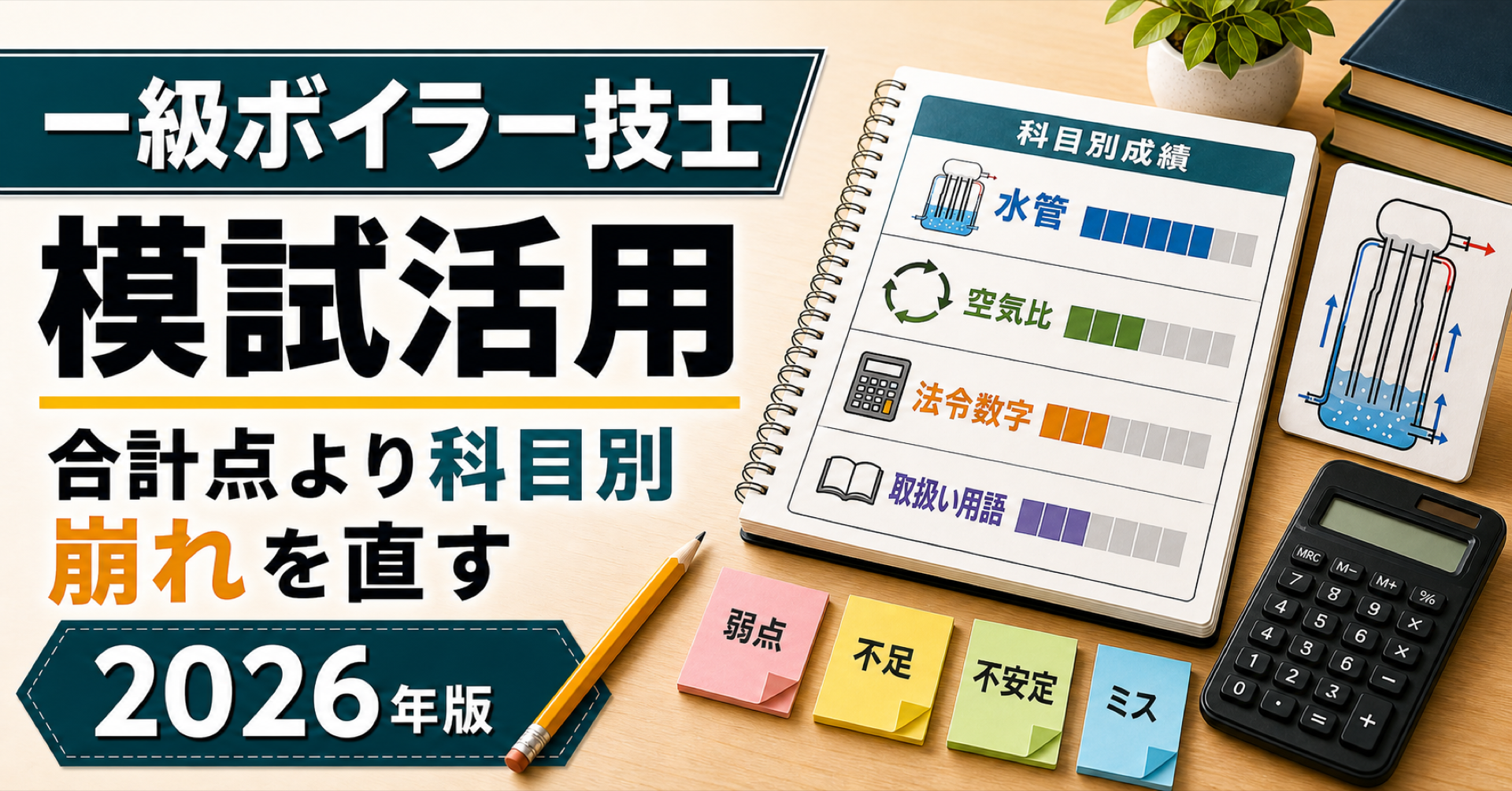 一級ボイラー技士 模試活用｜合計点より科目別の崩れを直す (2026年版)