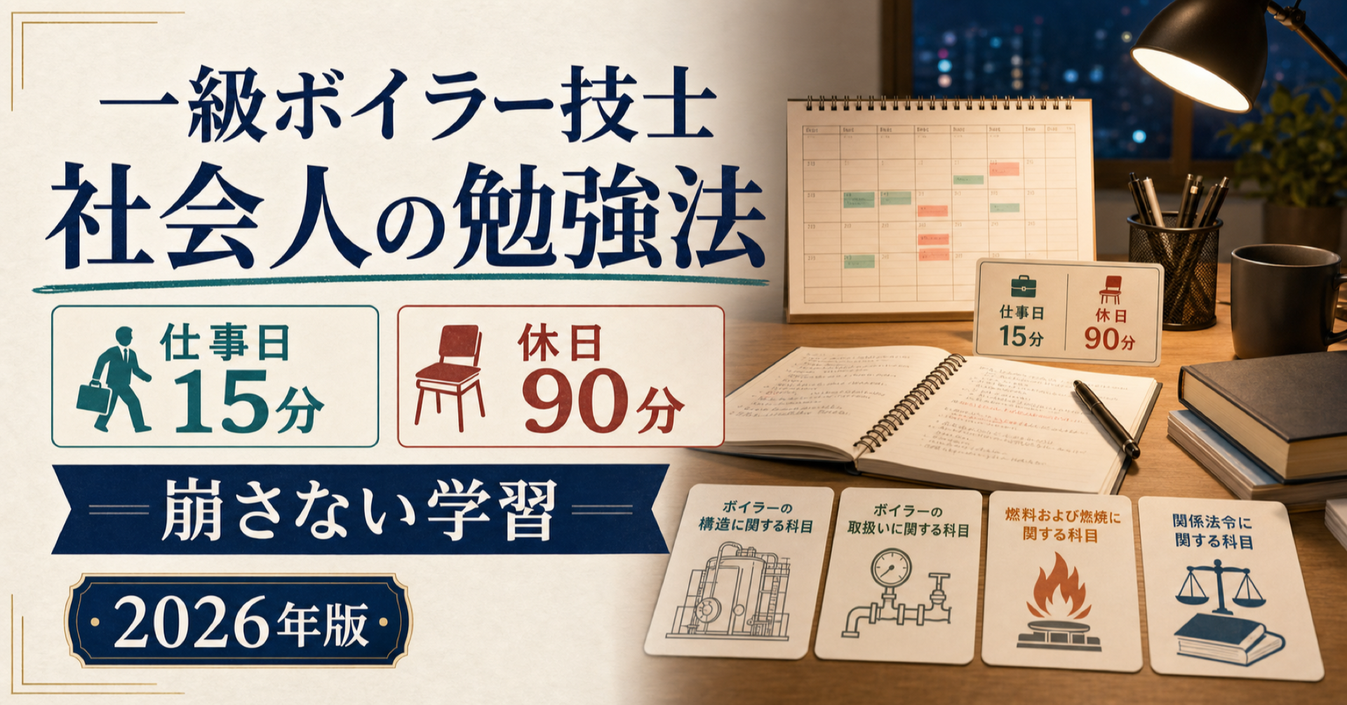 一級ボイラー技士 社会人の勉強法｜仕事日15分と休日90分で崩さない (2026年版)