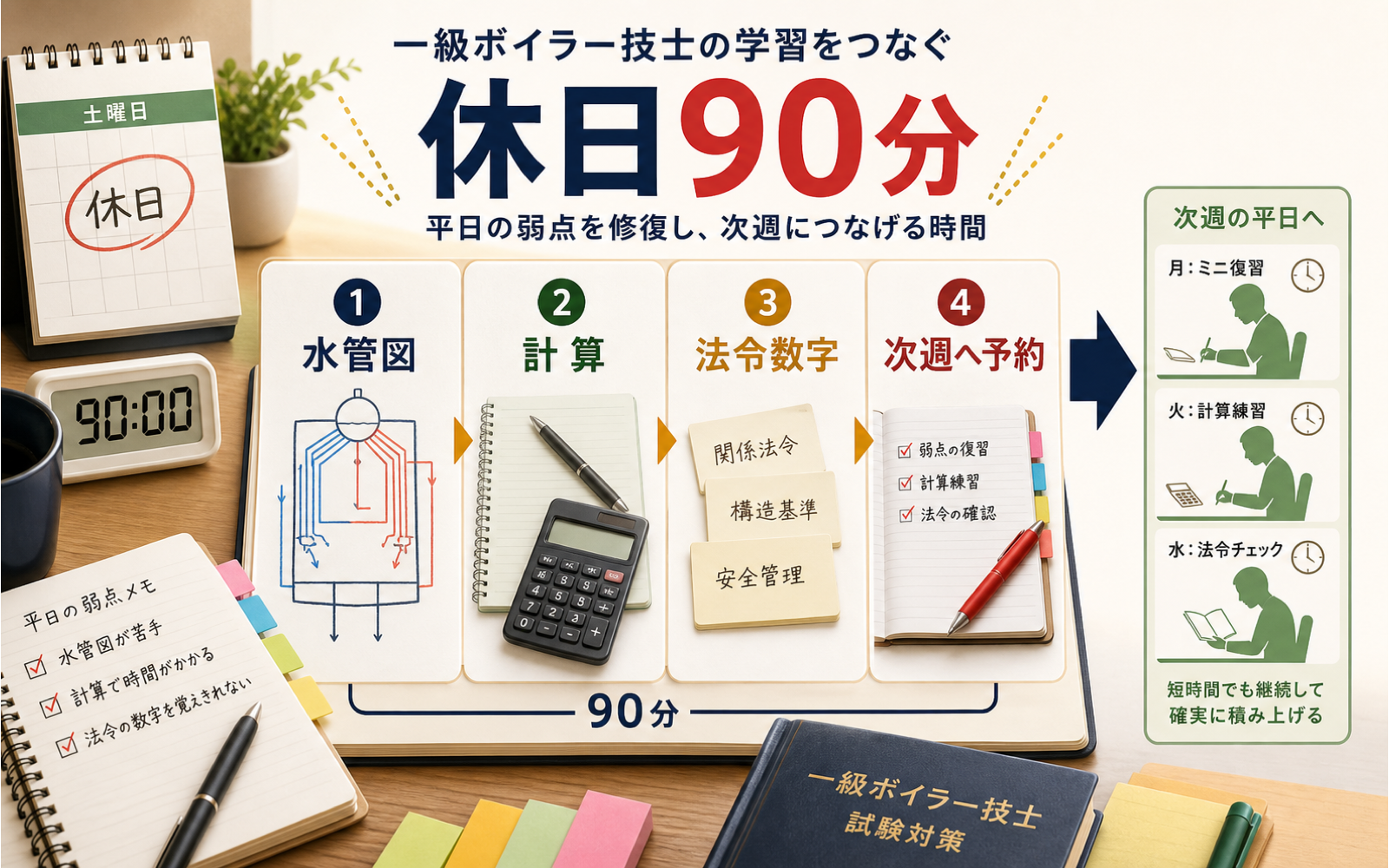一級ボイラー技士 社会人の勉強法|仕事日15分と休日90分で崩さない (2026年版) の挿絵 2