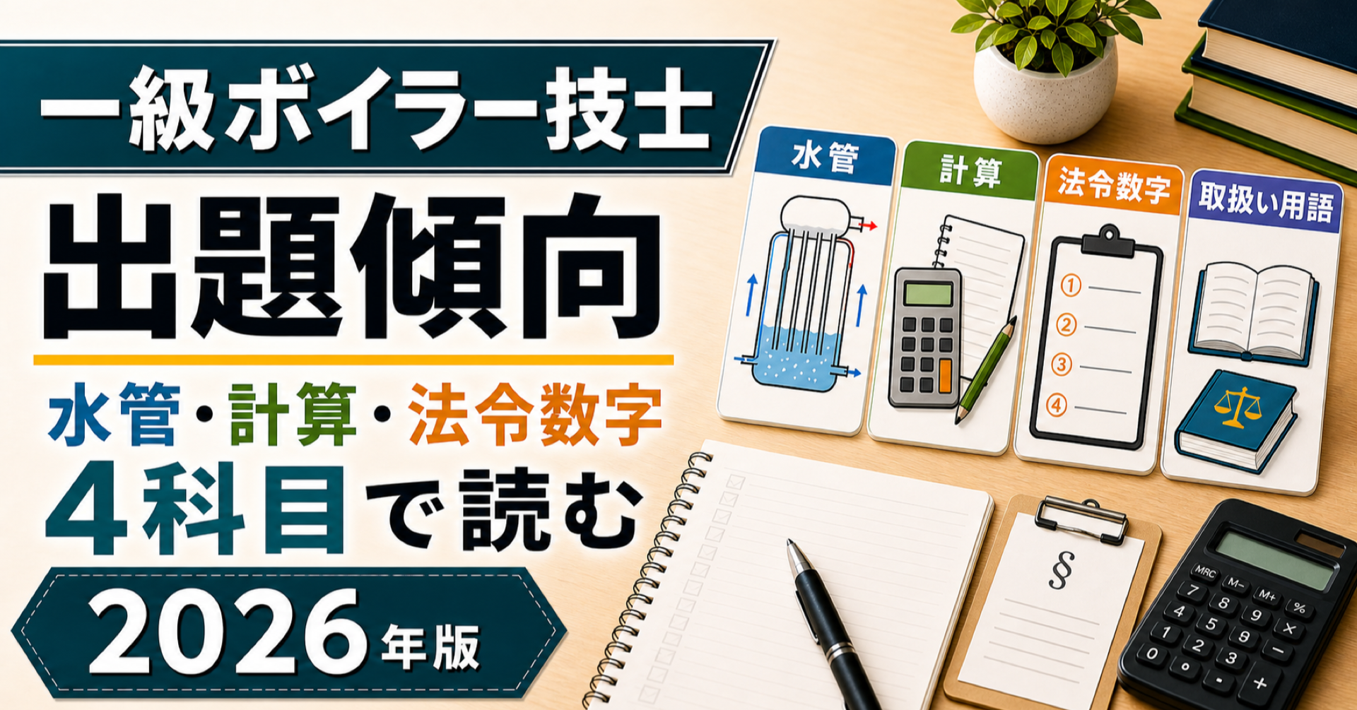 一級ボイラー技士 出題傾向｜4科目で問われる水管・計算・法令数字 (2026年版)