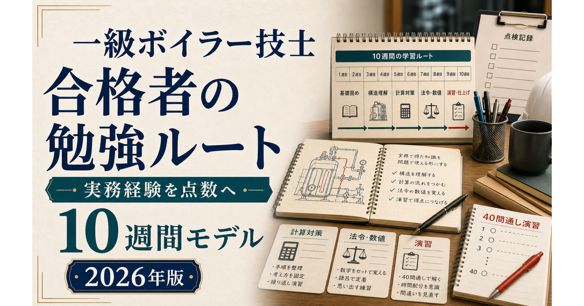 一級ボイラー技士 合格者の勉強ルート|実務経験を点数に変える10週間 (2026年版)