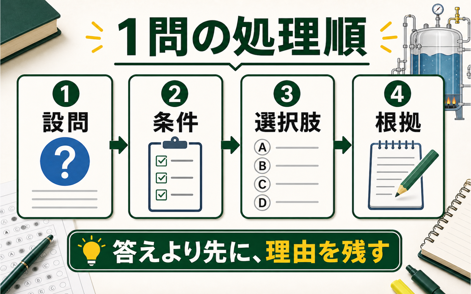一級ボイラー技士の解き方｜1問を読み切る順番と消去法の使い方 (2026年版) の挿絵 1