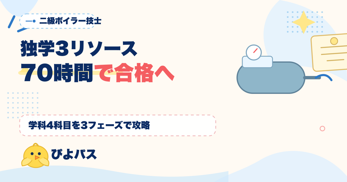二級ボイラー技士 独学3リソース活用|テキスト/問題集/ぴよパス160問で6,000円〜合格 (2026年版)
