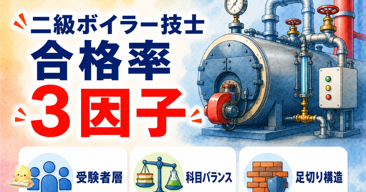 二級ボイラー技士 合格率54%の3因子|受験者層/科目バランス/足切り (2026年版)