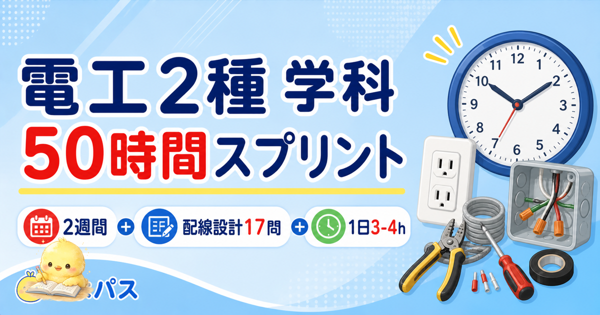 【2026年版】電工2種 学科の 2 週間スプリント|50 時間で最短合格する配点逆算 + 1 日 3-4 時間プロトコル