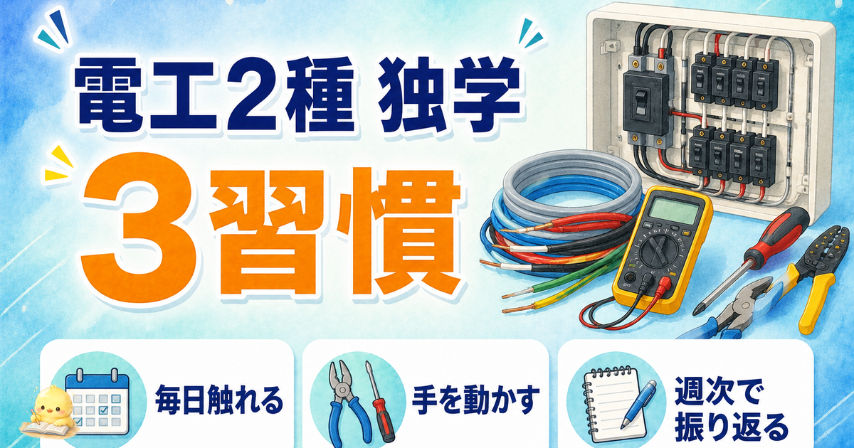 第二種電気工事士 学科 独学 3習慣|毎日触れる/手を動かす/週次で振り返る (2026年版)
