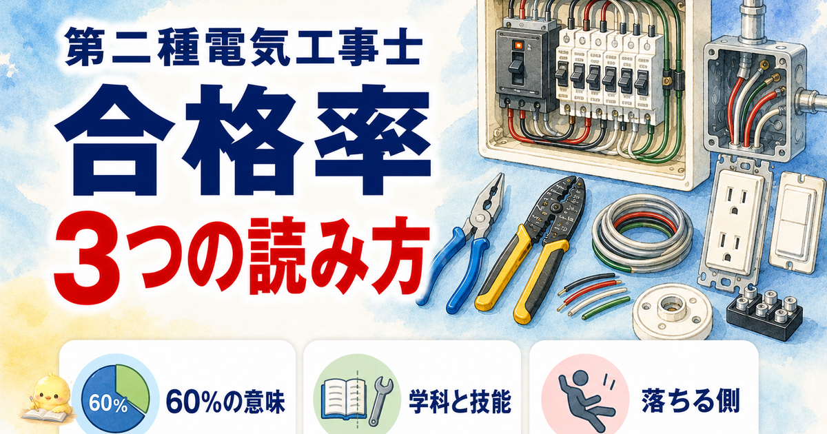 第二種電気工事士 学科 合格率 3つの読み方|約60%/学科と技能/落ちる側 (2026年版)