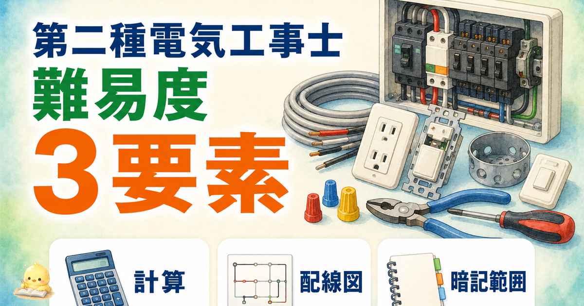 第二種電気工事士 学科 難易度 3要素|計算への苦手意識/配線図の暗記量/暗記分野の広さ (2026年版)