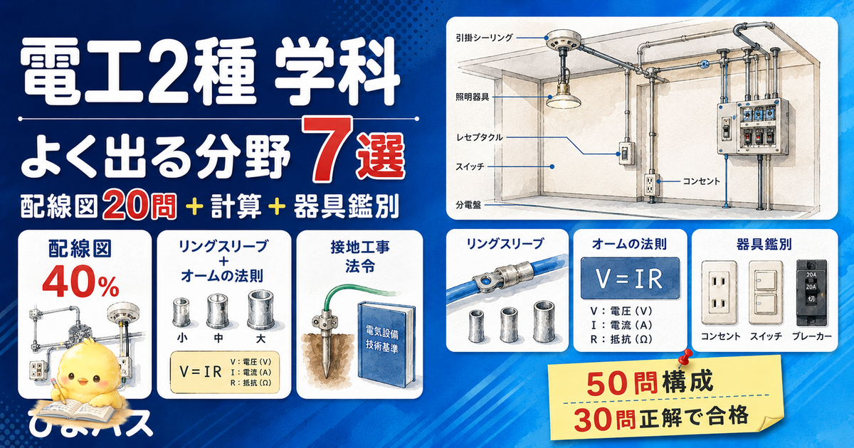 第二種電気工事士 学科 よく出る分野 頻出3分野|配線図/計算/機器と材料 (2026年版)
