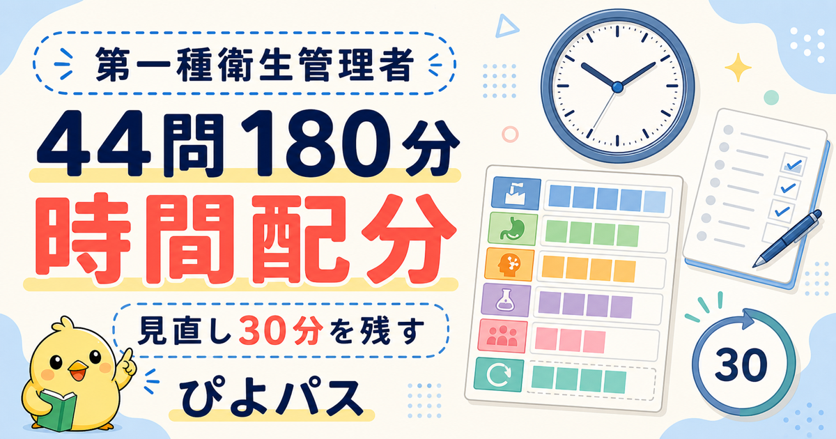 第一種衛生管理者 時間配分|44問180分を科目別タイムテーブルで攻略 (2026年版)