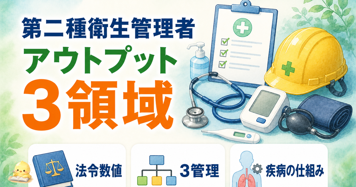【2026年版】第二種衛生管理者のアウトプット勉強法 3 領域|法令・3 管理・疾病メカニズムを声で語り合格率 55% を突破