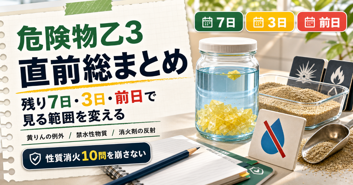 危険物乙3 直前総まとめ｜残り7日・3日・前日に見る禁水性物質と消火 (2026年版)