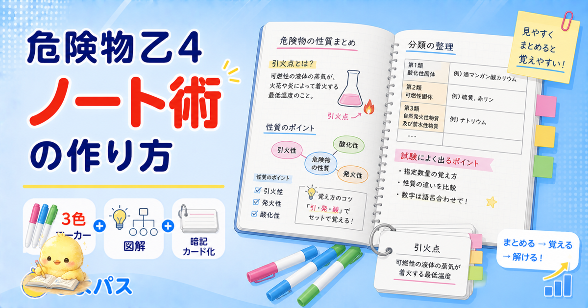 【2026年版】危険物乙4 ノート作成 5 つのコツ｜引火点・指定数量を表で合格に届く設計