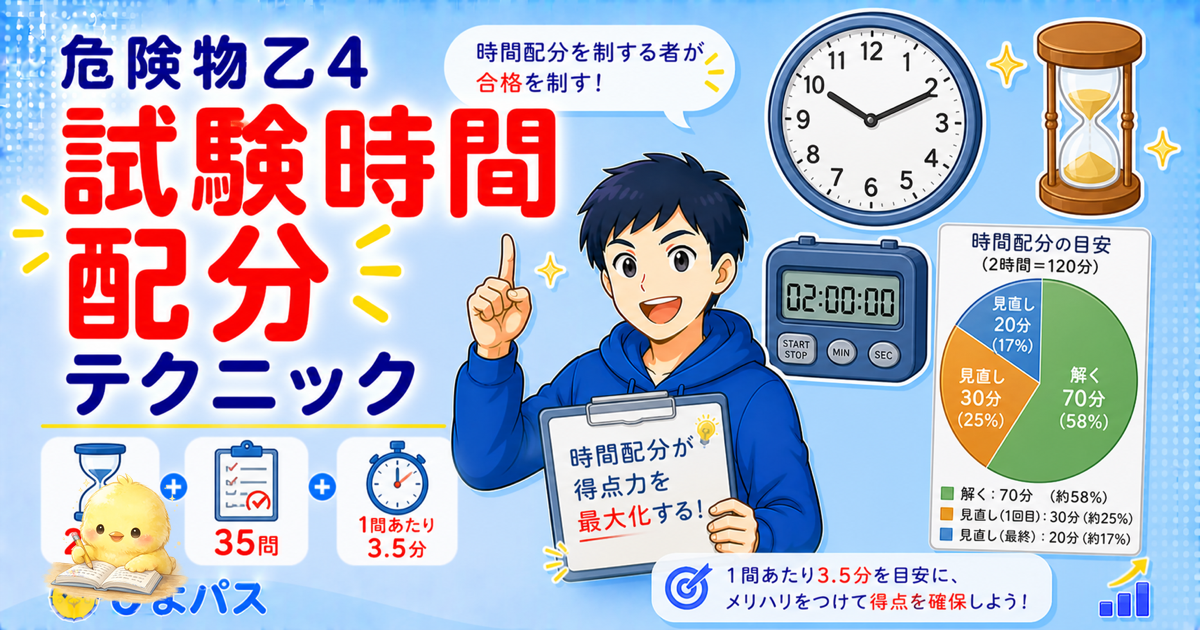 【2026年版】危険物乙4 試験時間 2 時間 35 問の時間配分と解答テクニック完全攻略