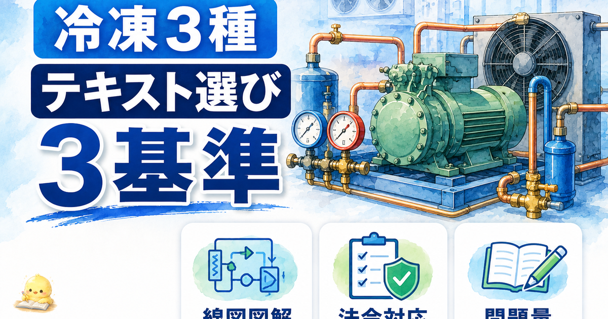 冷凍3種 テキスト選び3基準|p-h線図図解/法令対応/問題量 (2026年版)