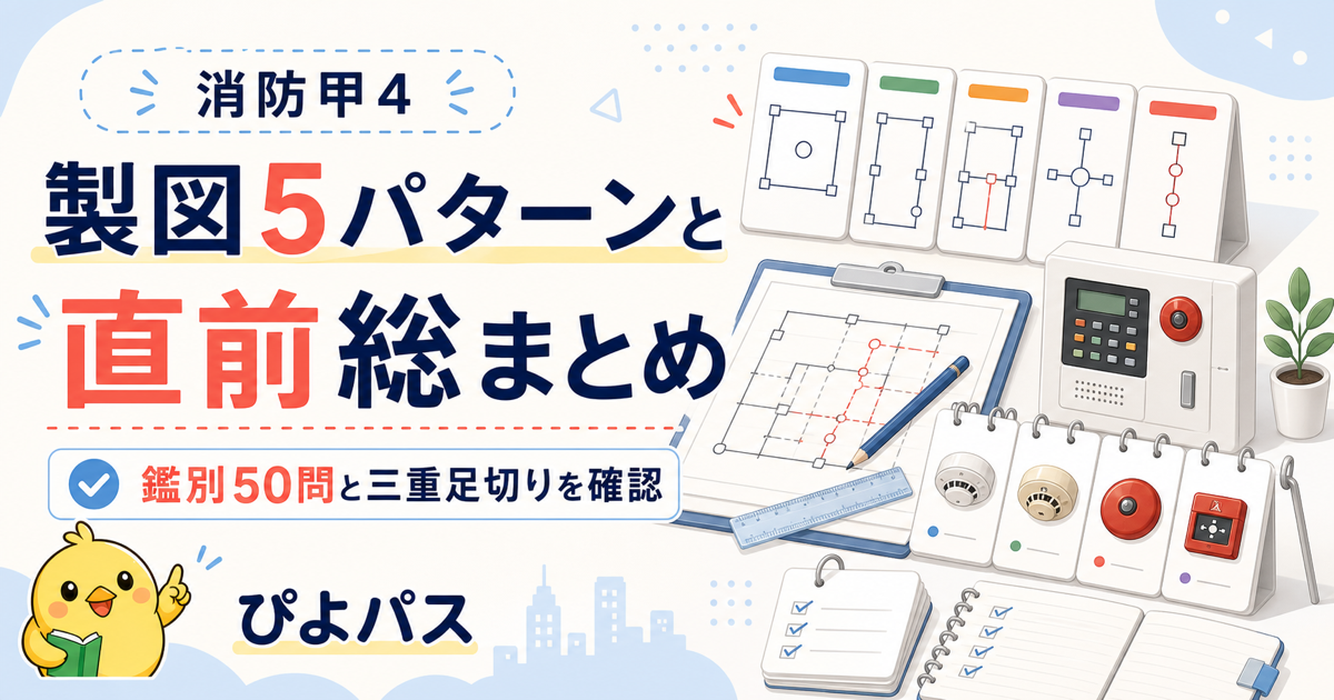 消防甲4 直前総まとめ — 製図 5 パターン + 鑑別 50 問 + トリプル足切り突破の 3 段階完全攻略 (2026年版)