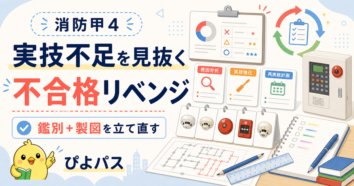 消防甲4 不合格リベンジ — 実技不足型/筆記不足型/両方型の 3 タイプ別対策 + 実技配点 2 倍突破 (2026年版)