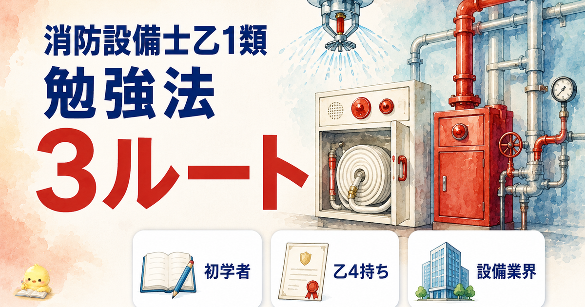 消防設備士乙1 勉強法の3ルート｜乙4経験別100h/70h/50h (2026年版)