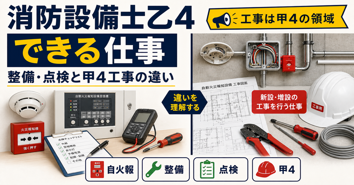 消防設備士乙4でできる仕事|整備・点検と甲4工事の違い・業務範囲 (2026年版)