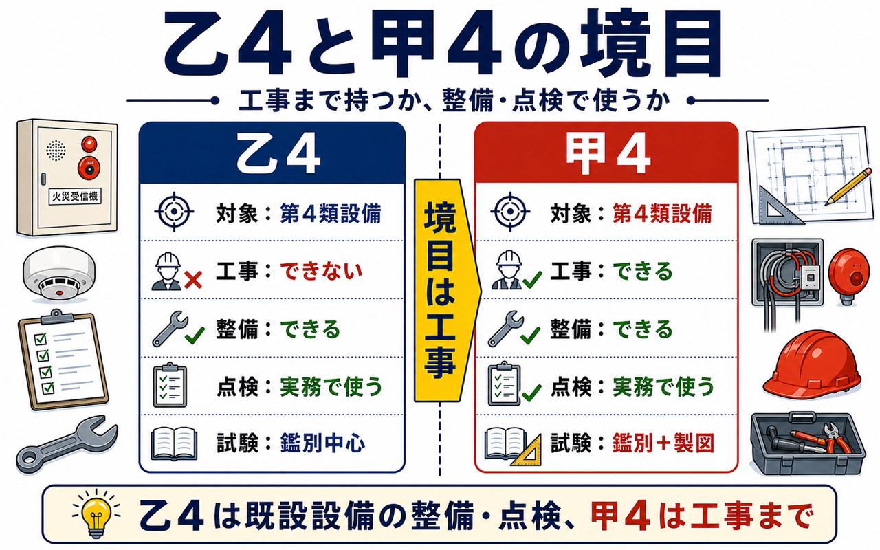 消防設備士乙4でできる仕事|整備・点検と甲4工事の違い・業務範囲 (2026年版) の挿絵 1