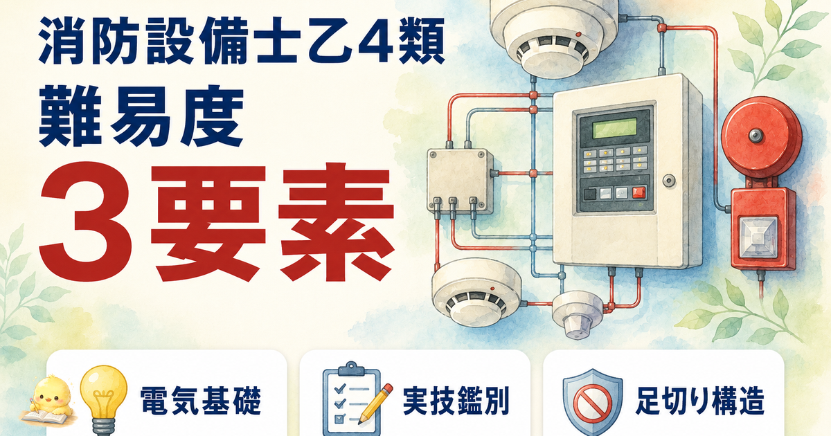 消防設備士乙4 難易度 3要素分析|電気基礎の壁/実技鑑別/足切り構造 (2026年版)