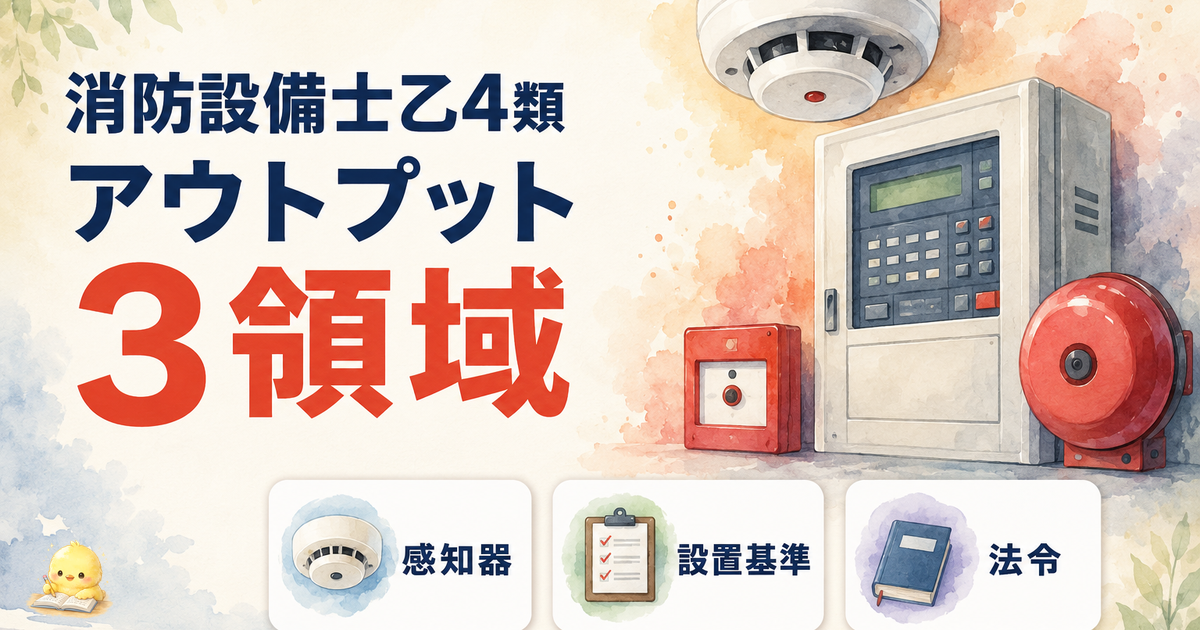 【2026年版】消防設備士乙4のアウトプット勉強法 3 領域|感知器・設置基準・法令を声で語り合格率 35% を突破