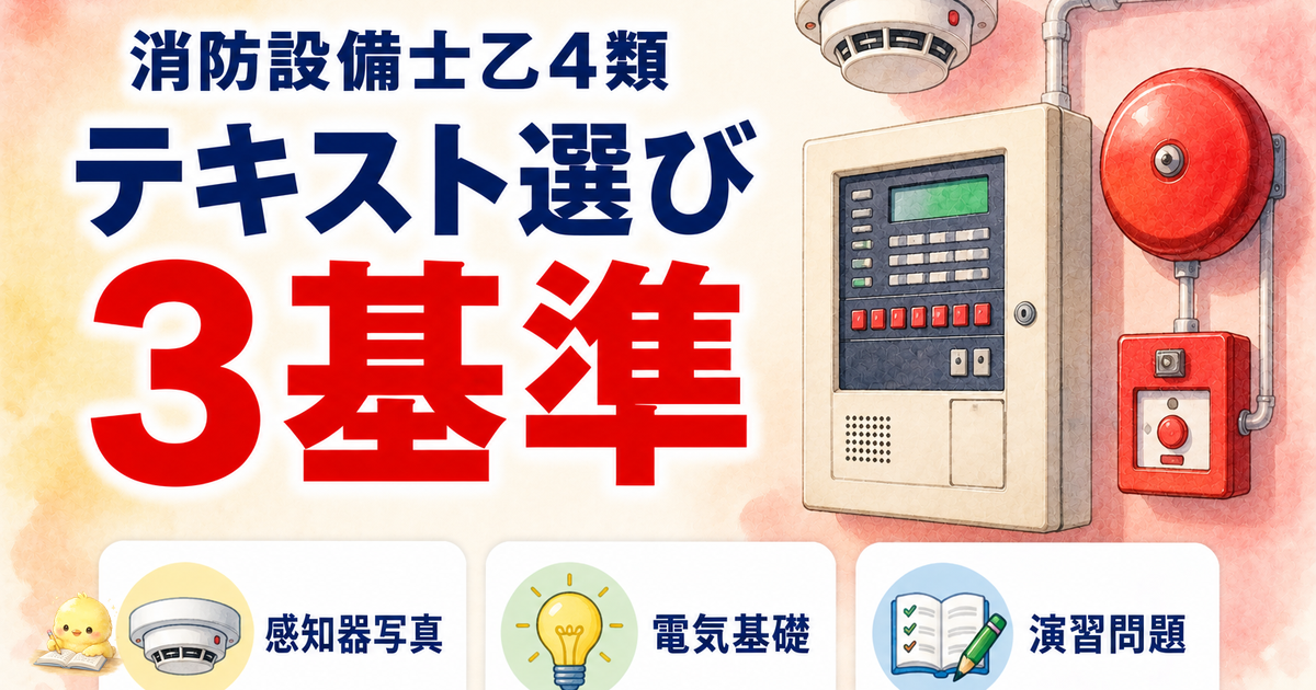 消防設備士乙4 テキスト選び3基準|写真・電気基礎・演習問題 (2026年版)