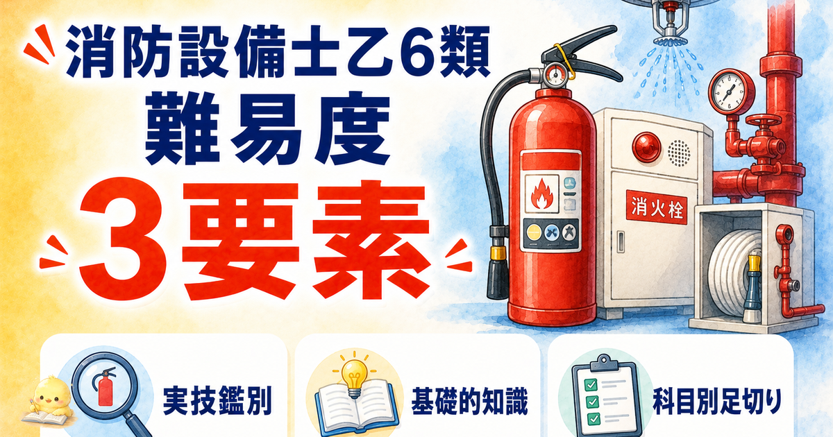 消防設備士乙6 難易度 3要素|実技鑑別/基礎的知識/科目別足切り (2026年版)