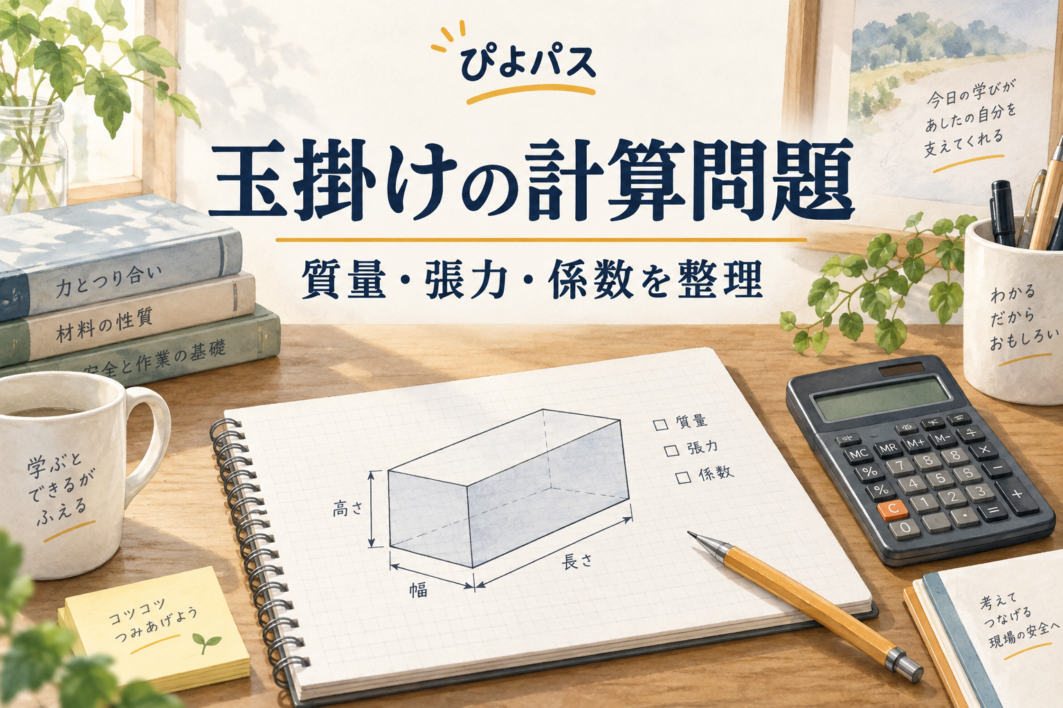 玉掛けの計算問題を例題で練習|質量・張力係数・モード係数の使い分け