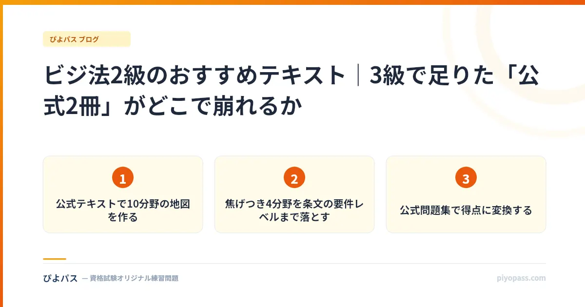 ビジ法2級のおすすめテキスト｜3級で足りた「公式2冊」がどこで崩れるか